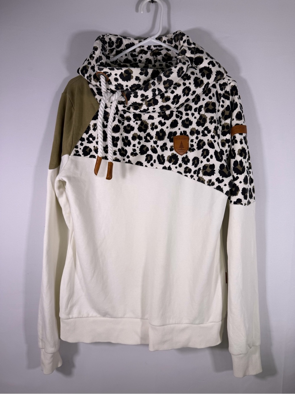 Wanakome Walk on the Wild Side Leopard Colorblock Hoodie Large